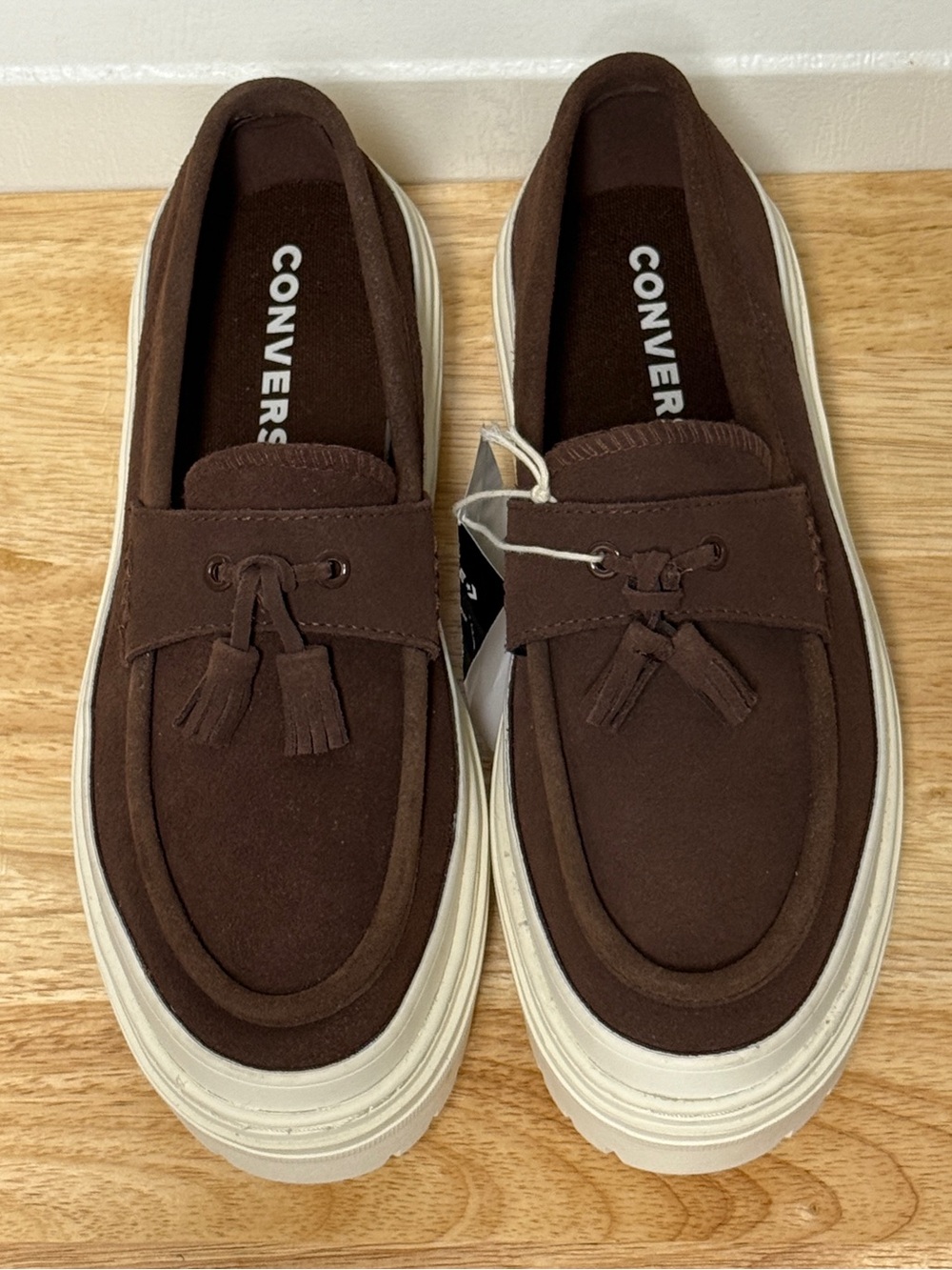 Converse Brown Suede Platform Tassel Loafers - Picture 3 of 7